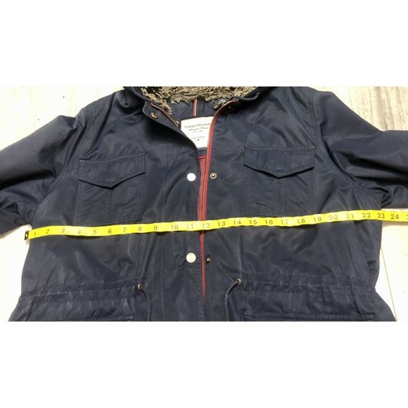 Tommy Hilfiger American Classics Mens Large Navy Blue Hooded Faux Fur Trim Coat - Picture 7 of 8